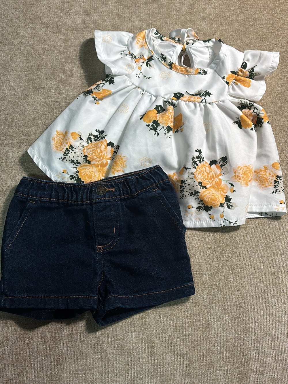 Garanimals White Floral Top and Dark Blue Denim Shorts Kids Matching Set